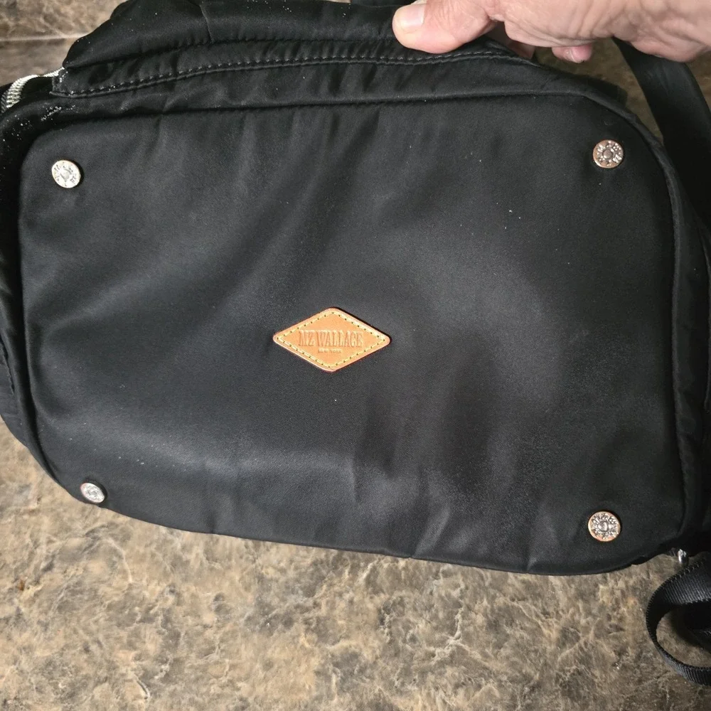MZ WALLACE Marlena Backpack Striking Black Leather Nylon Gold‎ Hardware Buckle